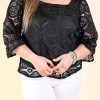 Black Plus Size Lace Crochet Square Neck Blouse