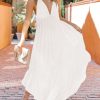 White Halter Neck Deep V Backless Asymmetric Maxi Dress