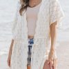 White Crochet Open Front Kimono With Slits