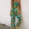 Green Boho Floral Belted Strapless Jumpsuit