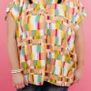 Yellow Geometric Print V Neck Plus Size T Shirt