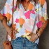 Abstract Print V Neck Half Sleeve Blouse