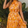 Yellow Sleeveless Smocked Waist Floral Dress