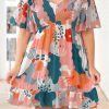 Multicolor Plus Size Shirred Mixed Print Ruffle Dress