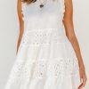 White Frill Trim Sleeveless Babydoll Dress