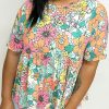 Multicolor Plus Size Floral Print Short Sleeve Flowy Top