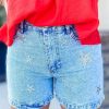 Sky Blue Silver Star High Rise Denim Shorts