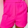 Pink Front Buttons Pleated Tailored Shorts