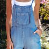 Sky Blue Grommet Tie Straps Casual Denim Romper