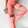 Pink High Waist Ripped Straight Leg Pocket Jeans