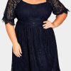 Black Eyelash Lace Square Neck Plus Size Dress