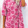 Pink Leopard Print Half Sleeve Oversized T Shirt