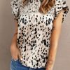 Leopard Smocked Ruffle Sleeve Blouse