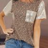 Leopard Print Sequin Patchwork Short Sleeve T Shirt