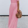 Pink Short Sleeve Bodice Flowy Wide Leg Jumpsuit