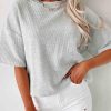 Versatile Gray Corded Drop Shoulder Short Sleeve Top For Women