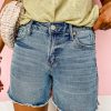 Sky Blue Raw Hem High Waist Denim Shorts