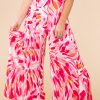 Rose Boho Abstract Floral Print Wide Leg Pants For Women