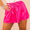 Rose Solid Drawstring Waist Wide Leg Plus Size Casual Shorts