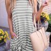 Stripe Print Side Pockets O-neck Sleeveless Mini Dress