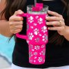 Rose 40oz Cat Paw Print 304 Stainless Steel Thermos Cup