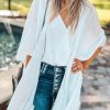 White Plain Oversized Half Sleeve Open Front Kimono