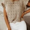 Khaki Ruffle Short Sleeves Cable Knit Textured Top - Fashionable And Sweet