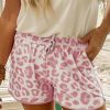 Pink Casual Drawstring Leopard Shorts