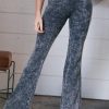 Gray Mineral Wash Retro High Waist Flare Pants For Women