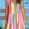 Multicolor Stripe Color Block Ruffled T-shirt Dress