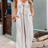 Front Knotted Striped Cropped Jumpsuit