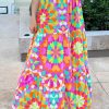 Multicolor Abstract Floral Pattern Maxi Skirt - Boho Geometric Print, High Waist, Flowing Length