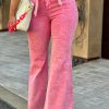 Pink Flare Leg High Waist Front Knot Casual Jeans