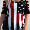 Black American Flag Print Plus Size Cold Shoulder T Shirt