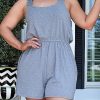 Gray Plus Size Knit Frill Sleeveless U-Neck Romper