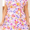 Multicolor Floral V-Neck Ruffled Sleeve Plus Size Dress