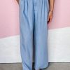 Sky Blue High Waist Pleated Wide Leg Jeans