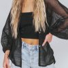 Black Sheer Openwork Bracelet Sleeve Kimono - Seductive Sheer And Casual Fit