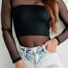 Black Lattice Mesh Round Neck Long Sleeve Bodysuit