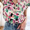 Pink Floral Print Ruffled Sleeveless Shirt