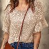 Apricot Leopard Spotted Ruffle Sleeve T-Shirt