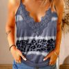 Gray Leopard Dyed Color Block Lace Splice Tank Top