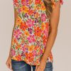 Multicolor Floral Print Ruffle Sleeve Top