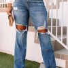 Blue Plus Size Open Knee Distressed Jeans