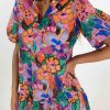 Multicolor Floral Print V Neck Puff Sleeve Mini Dress