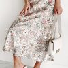 Beige Floral High Waist A-Line Skirt