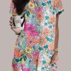 Multicolor Boho Flower Print Short Sleeve Tunic Top