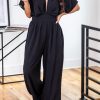 Black Deep V Neck High Waist Wide Leg Jumpsuit