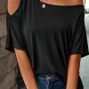 Black Solid Asymmetrical Neck Loose Casual T-Shirt