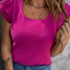 Rose Ruffle Sleeve Textured Top